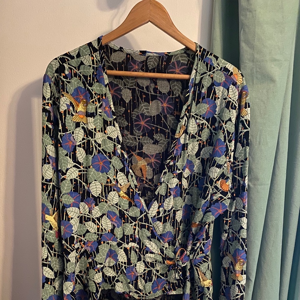 Flax Hummingbird Rayon Wrap Top